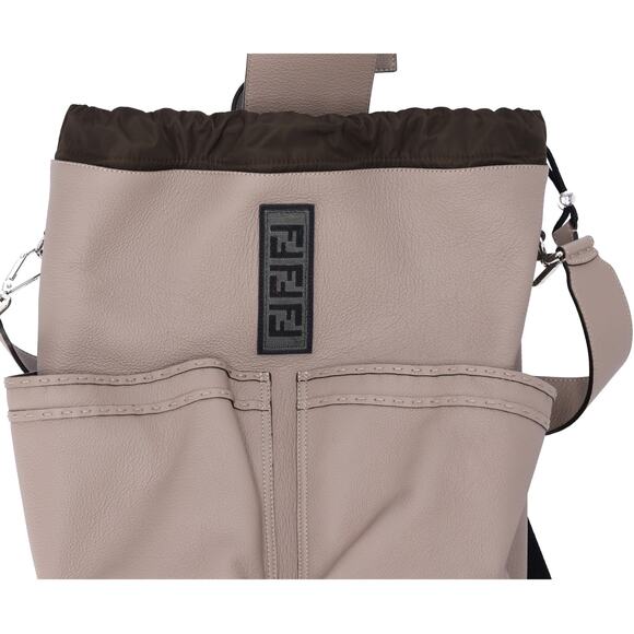 FENDI Strike Medium Backpack 7VZ070 Gray Beige Full Grain Leather - Picture 6 of 8